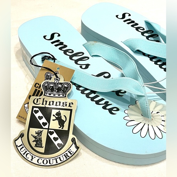 RARE NWT JUICY COUTURE Vintage Baby Blue Platform Wedge Foam Daisy Thong Sandal - Picture 2 of 5
